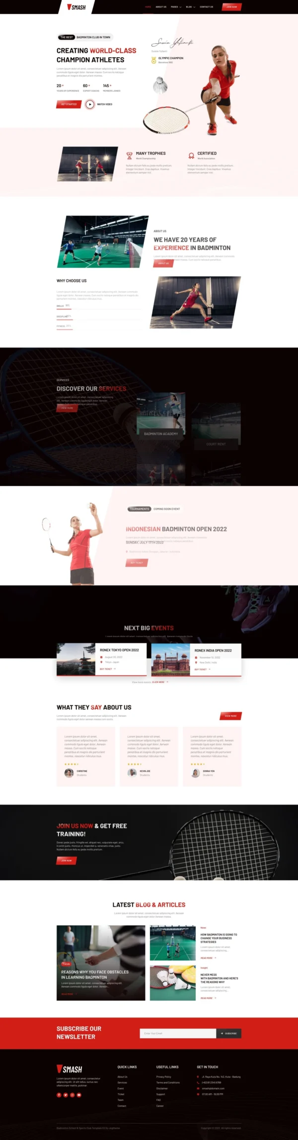 Smash – Badminton School & Sports Club Website Design Package