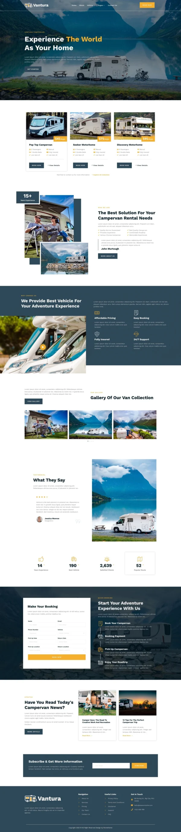 Vantura - Campervan & RV Rental Website Design Package