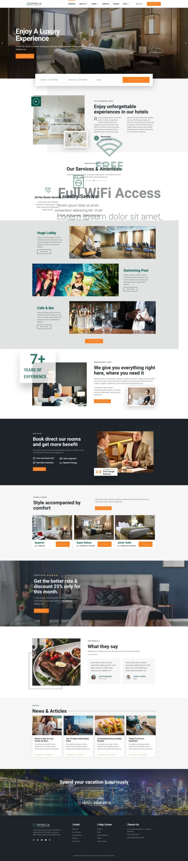 Ophelia - Hotel & Resort Website Design Package