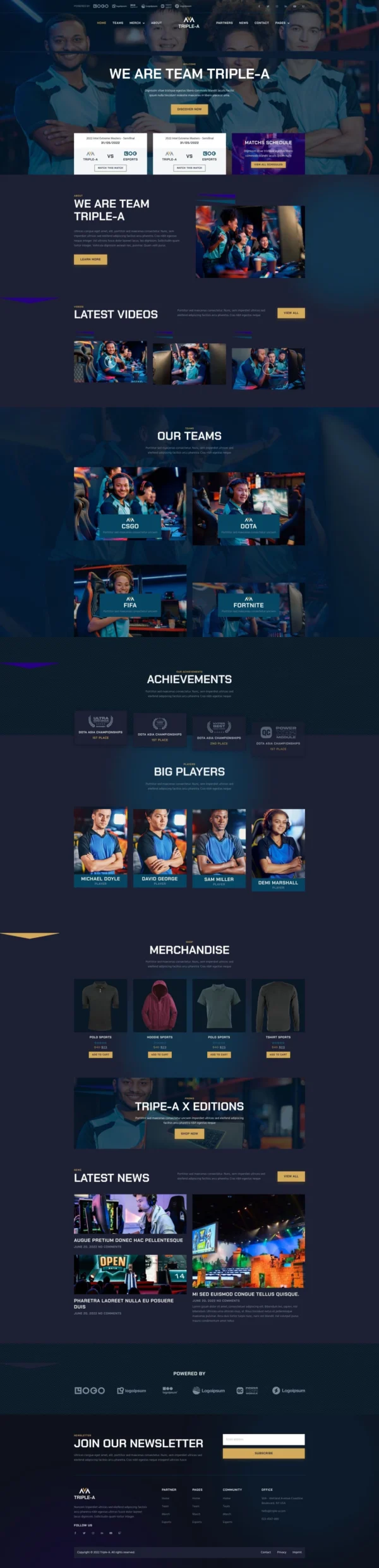Triple-A - eSport Team Gaming  Website Design Package