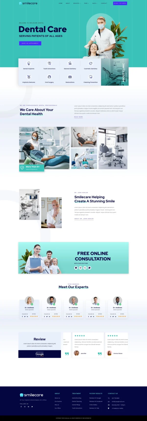 Smilecare - Dentist & Dental Clinic Website Design Package
