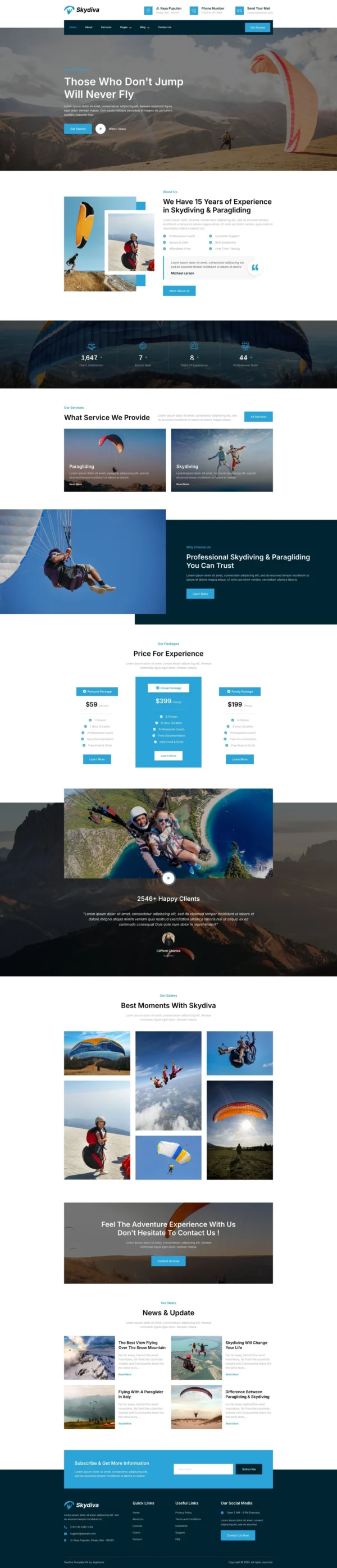 Skydiva – Skydiving & Extreme Air Sports Website Design Package