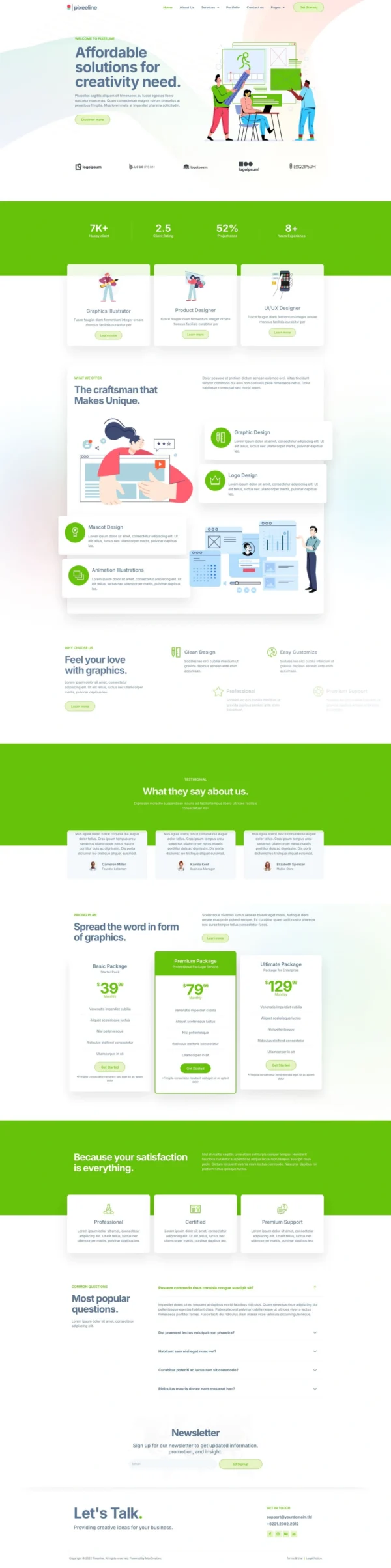 Pixeeline - Graphics Illustration Freelance & Creative Agency Website Design Package