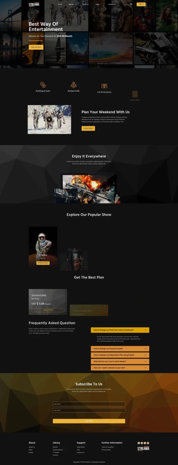 Streama - Streaming Service Website Design Package