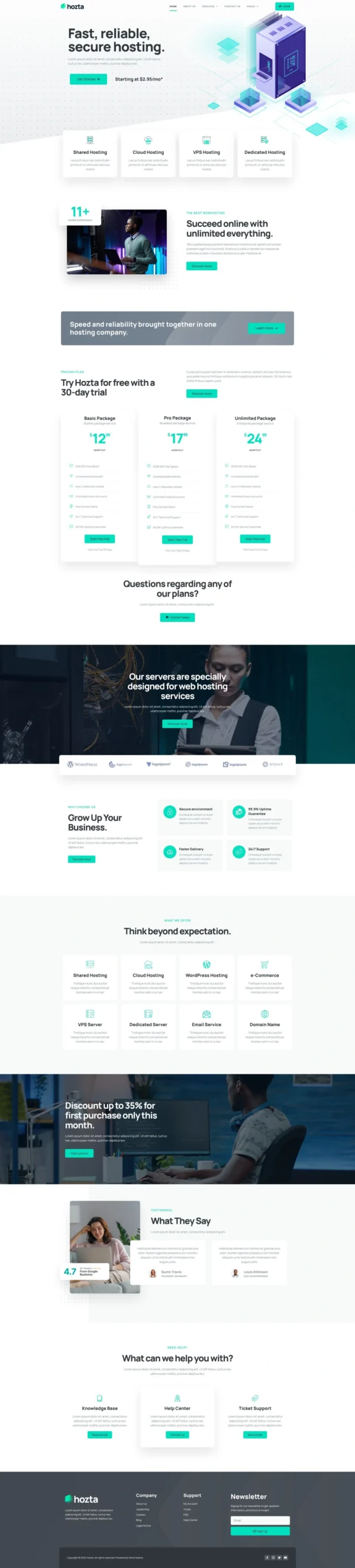 Hozta - Web Hosting Service Website Design Package
