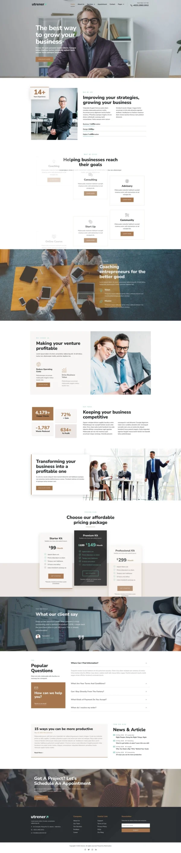 Utrener - Business Coach Website Design Package