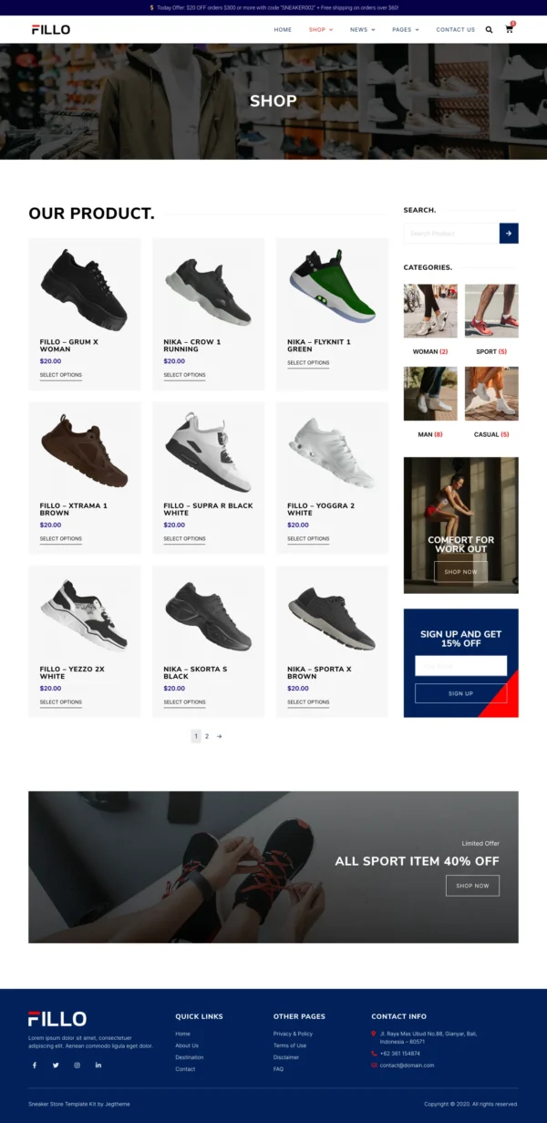 Fillo Shoes & Sneakers Store Website Design Package - Image 3