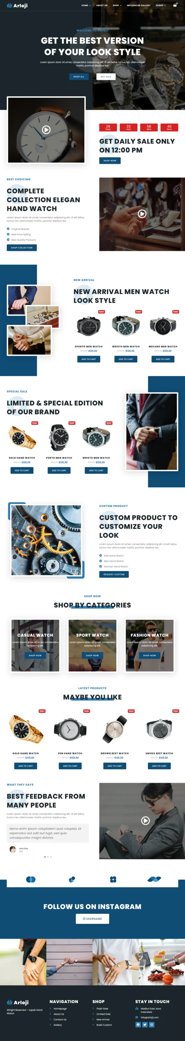 Arloji - Modern Hand Watch Shop eCommerce Website Design Package
