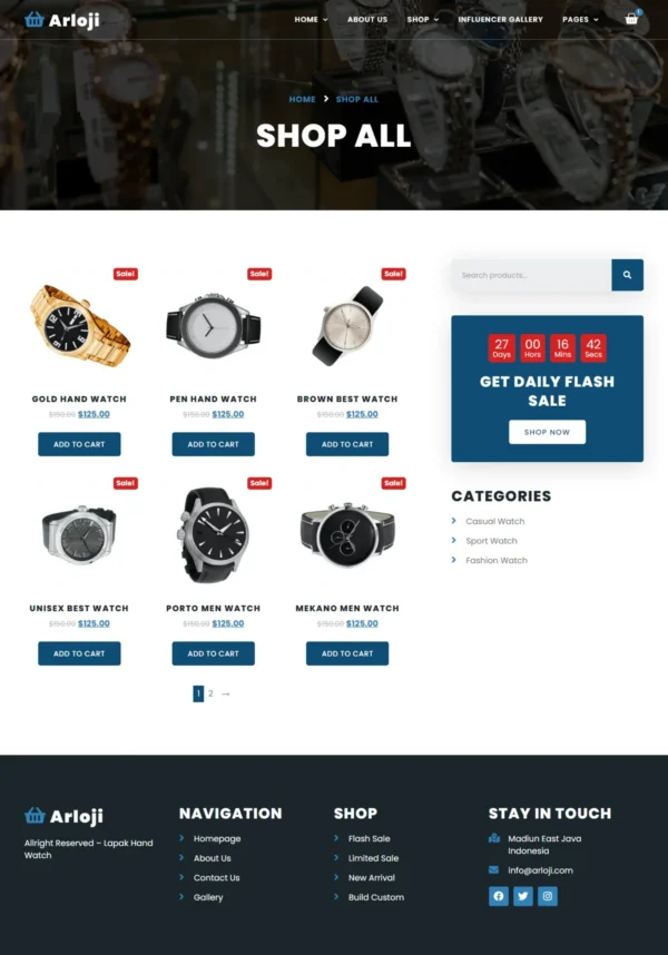 Arloji - Modern Hand Watch Shop eCommerce Website Design Package - Image 3