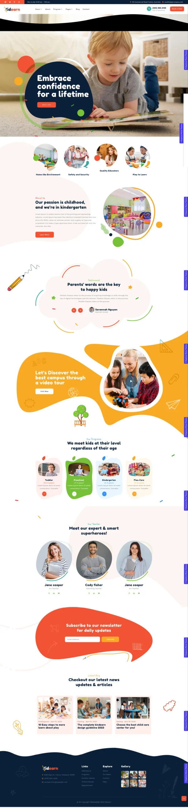 Kidearn - Kindergarten & Baby Care website design package